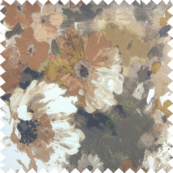 Green grey white brown gold color beautiful natural big rose daisy flower leaves Japanese flowers with texture finished polyester sheer curtain