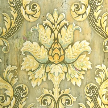 Gold black cream blue color traditional big damask design floral swirl leaves texture wooden layers background concrete plaster home décor wallpaper