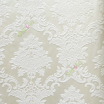 Beige cream color traditional embossed patterns damask texture designs swirls small dots home décor wallpaper