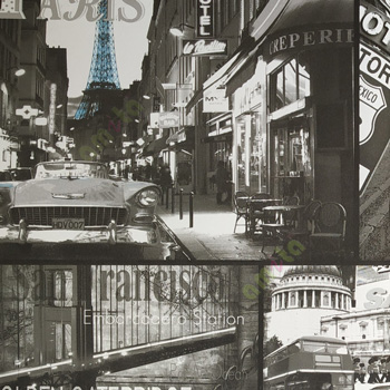 Black white blue grey color vintage car restaurant café metal chains chairs tables hotel big buildings double décor bus kids home décor wallpaper
