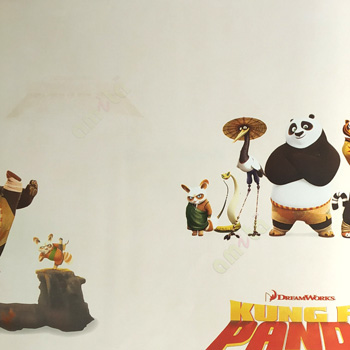 Brown green red yellow beige purple color kungfu panda po shifu tai lung viper tigress mantis monkey crane kids home décor wallpaper