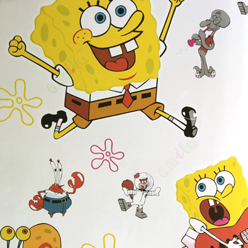 Yellow red brown black grey pink white color cartoons sponge primal sponge man star flower guitar kids home décor wallpaper