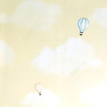 Beige blue white white color Old fighter plane isolated air ballon propeller plane clouds home décor wallpaper