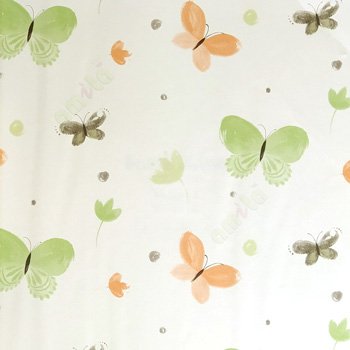 Green orange black white color butterfly flowers small circles texture surface cotton buds colorful insects kids home décor wallpaper