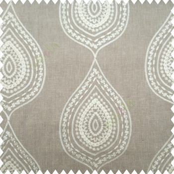 Beige white grey color traditional ikat designs traditional finished embroidery zigzag square small stars thread borders with transparent net base linen main curtain