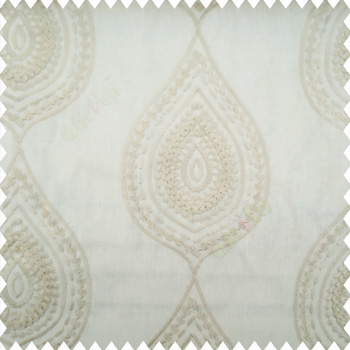 Beige color traditional ikat designs traditional finished embroidery zigzag square small stars thread borders with transparent net base linen main curtain