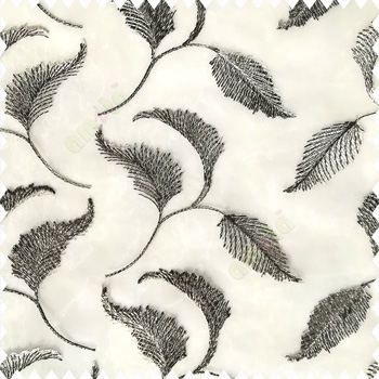 Black beige white color beautiful floral leaves silver zari embroidery patterns with transparent net polyester fabric sheer curtain