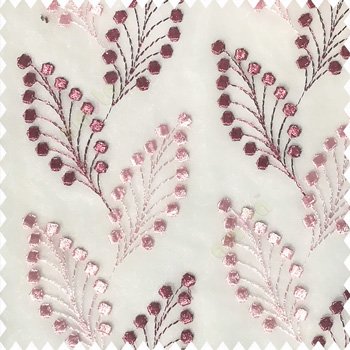 Dark pink with baby pink white color beautiful flower embossed patterns embroidery leaves cotton buds small circles designs with polyester net base fabric sheer curtain