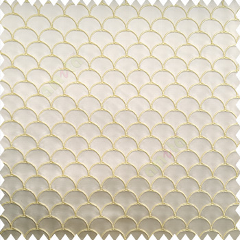 Beige light green color traditional designs embroidery scales embossed patterns polyester fabric with thick background main curtain