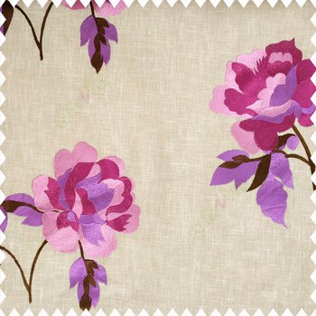 Bright purple brown beige pink color big size embroidery large leaves with cotton petals with cotton base fabric hanging flower bunch main curtain