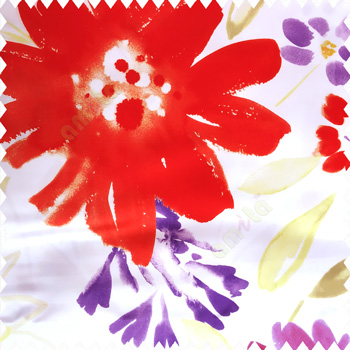 Bright red green white purple orange  color beautiful big size flowers large leaves colorful designs watercolor prints polyester base fabric main curtain