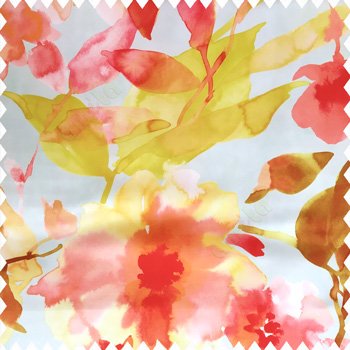 Orange pink blue green red color beautiful flowers rose big leaves branches watercolor print polyester base fabric main curtain
