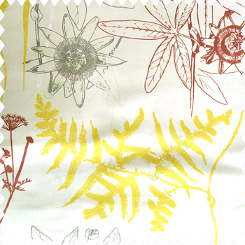 Yellow brown grey color natural floral designs leaves texture ferns polyester base fabric main curtain