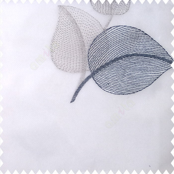 Grey white color beautiful floral leaves embroidery designs with transparent net finished base fabric polyester sheer curtain