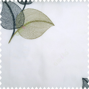 Blue green white color beautiful floral leaves embroidery designs with transparent net finished base fabric polyester sheer curtain