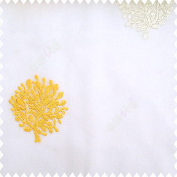 Yellow white cream color small bushes embroidery small designs with transparent polyester base fabric sheer curtain