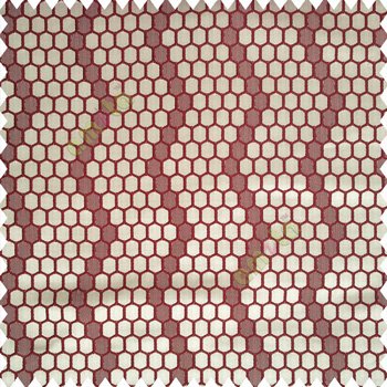 Maroon brown color geometric designs embossed embroidery honeycomb patterns vertical zigzag lines texture finished polyester main curtain