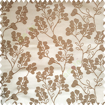 Tortilla brown color floral designs beautiful embroidery complete floral twigs pattern polyester base fabric with thick main curtain