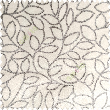 Cream grey color floral leaves pattern soft finished polyester base background texture designs sofa fabric