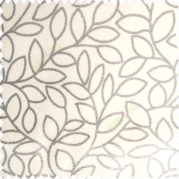 Cream grey color floral leaves pattern soft finished polyester base background texture designs sofa fabric