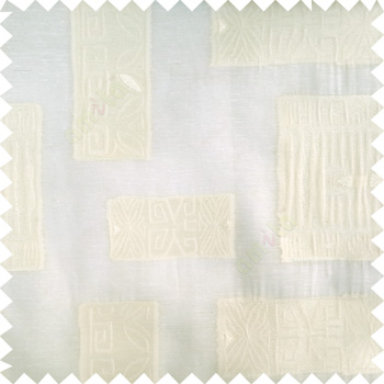 White cream color traditional designs decorative blocks stars texture gradients with transparent polyester base fabric sheer curtain