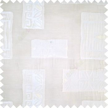 White cream color traditional designs decorative blocks stars texture gradients with transparent polyester base fabric sheer curtain