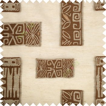 Brown beige color traditional designs decorative blocks stars texture gradients with transparent polyester base fabric sheer curtain