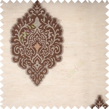 Brown beige color traditional decorative designs big damask patterns swirls small circles texture finished polyester transparent fabric sheer curtain