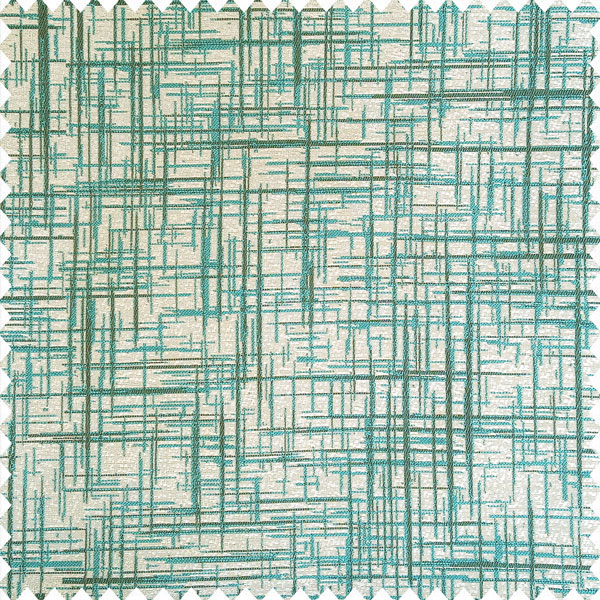 Aqua blue grey and beige color texture finished vertical and horizontal lines with thick background polyester main curtain
