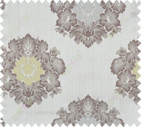 Brown beige grey yellow colour floral damask design polycotton main curtain designs