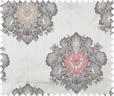 Red blue brown grey colour floral damask design polycotton main curtain designs
