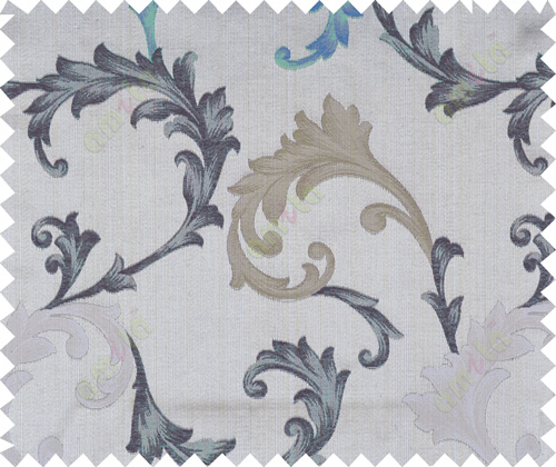 Aqua blue black grey brown colour floral paisley design polycotton main curtain designs