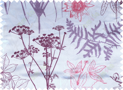 Red purple beige color digital flowers and hanging leaves pattern poly main curtains design