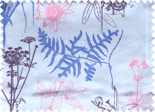 Pink blue beige purple color digital flowers and hanging leaves pattern poly main curtains design