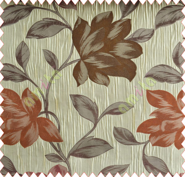 Floral big flower purple orange brown beige copper crush technical polyester main curtain designs