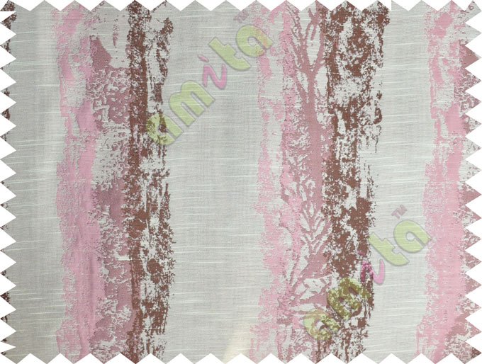 Pink brown beige white colour vertical texture colour paint with horizontal pencil stripes poly main curtains design - 104440
