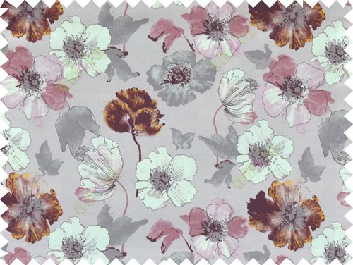 Brown beige pink purple grey colour natural floral design pure cotton main curtain designs