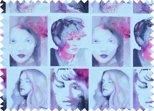 Pink white black purple colour multi lady face pure cotton main curtain designs