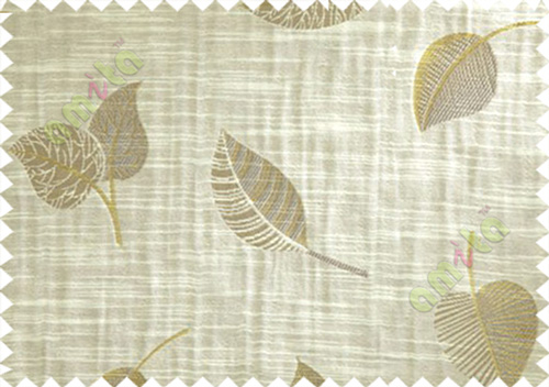 Beige Brown Yellow Peepal Leaf Polycotton Main Curtain-Designs
