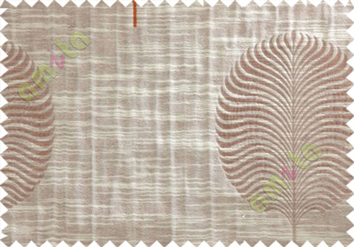 Brick Colour Beige Grey Big Round Leaf Poly Main Curtain-Designs