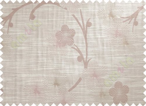 Beige Pink Brown Twig Floral Design Polycotton Main Curtain-Designs