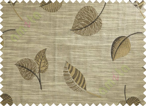 Black Brown Beige Peepal Leaf Polycotton Main Curtain-Designs