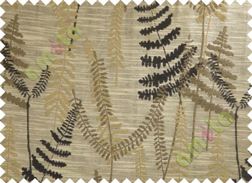 Black Brown Beige Natural Ferns Forest Poly Main Curtain-Designs