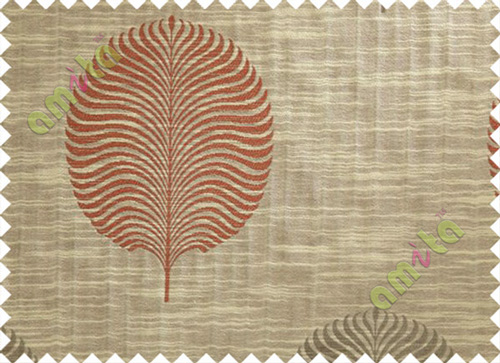 Red Brown Beige Big Round Leaf Poly Main Curtain-Designs