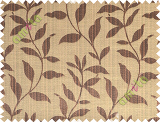 Black brown floral design leafy texture poly main curtain designs