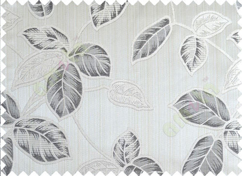 Grey black brown beige colour natural floral leaf design poly main curtain designs