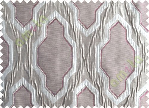 Pink Grey Silver Ogee Design Poly Main Curtain-Designs