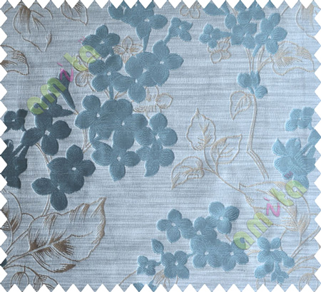 Blue Brown Flower Plant Polycotton Main Curtain-Designs