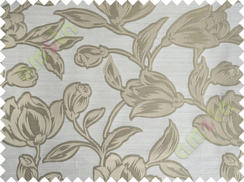 Beige Brown Floral Leaf Buds Polycotton Main Curtain-Designs