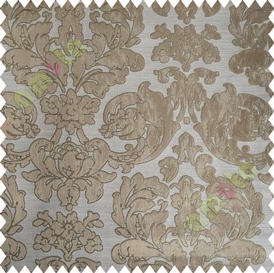 Beige Brown Damask Design Polycotton Main Curtain-Designs